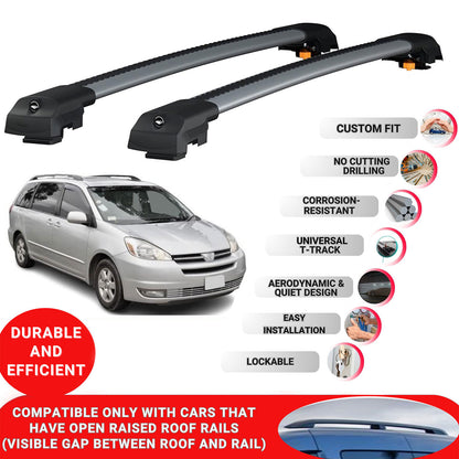 Roof Bar for Toyota Sienna (Xl20) 2004-2010 Lockable Roof Rack Cross Bars 2 Pcs Grey