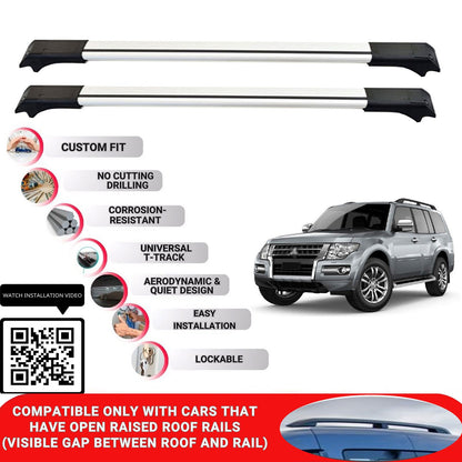 Roof Rack Cross Bars for Mitsubishi Pajero 2007-2022 Lockable Roof Bars 2 Pcs Grey
