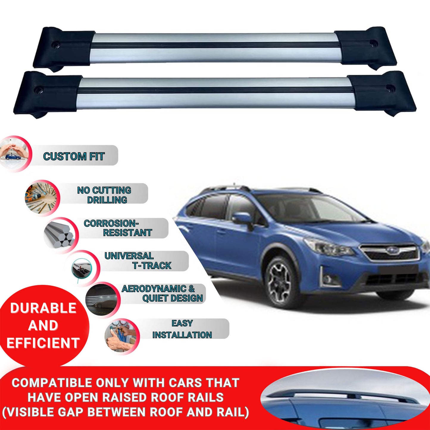 Roof Racks Cross Bars For Subaru Xv 2012-2017 2 Pcs Grey