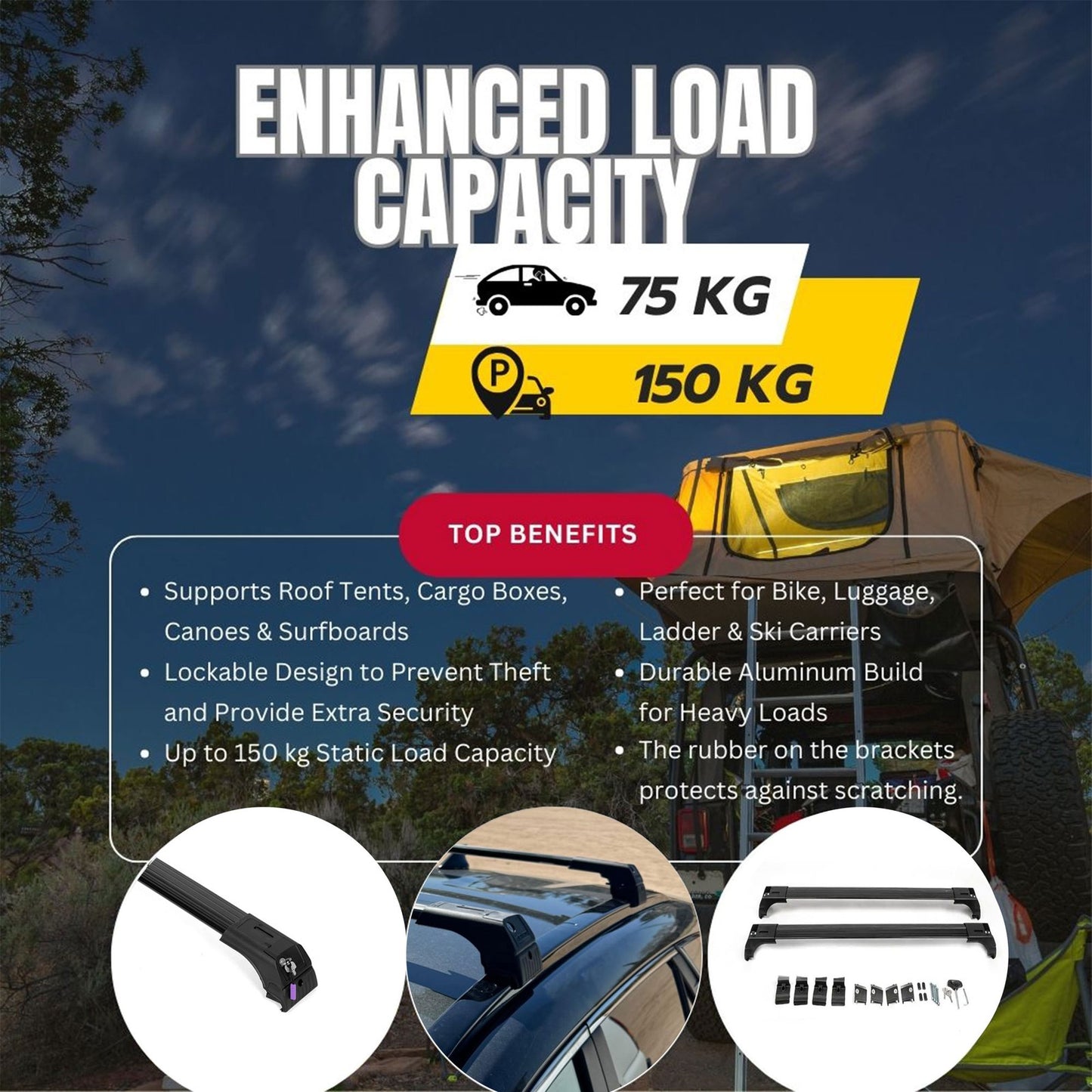 Roof Bars for Chery Tiggo 7 2020+ Lockable Roof Rack Cross Bars 2 Pcs Black