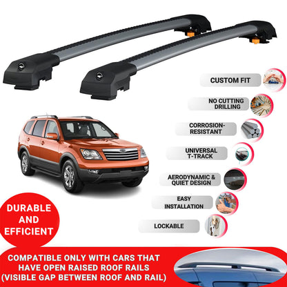 Roof Bar for Kia Borrego (Hm) 2008-2019 Lockable Roof Rack Cross Bars 2 Pcs Grey