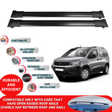 Roof Racks Cross Bars For Peugeot Rifter 2019-2023 2 Pcs Black