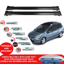 Roof Racks Cross Bars For Peugeot 307 Sw 2001-2008 2 Pcs Black