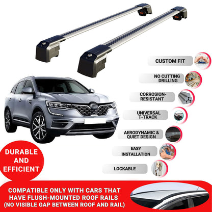 Roof Bars Rack for Renault Samsung QM6 2017+ Lockable Rail Carrier 2 Pcs Grey