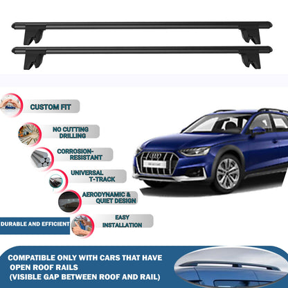 Lockable Roof Rack Cross Bars for Audi A4 Allroad 2016-2023 | Heavy Duty Rail Carrier 2 Pcs Black
