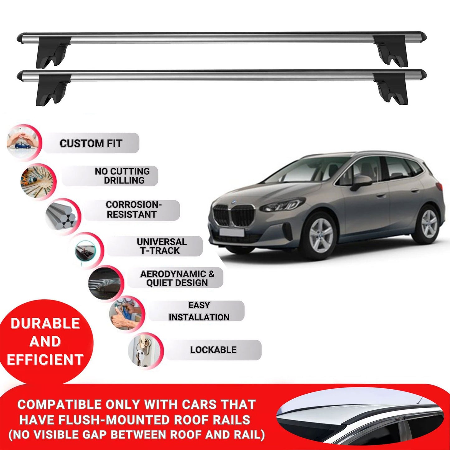 Premium Roof Bars for Bmw 2 Series U06 2022 Onwards Roof Rack Cross Bars 2 Pcs Grey