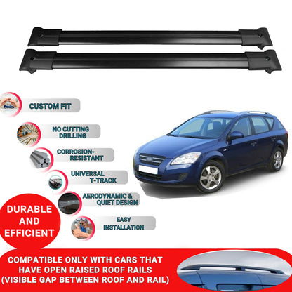 Roof Racks Cross Bars For Kia Ceed Estate Sw 5D 2006-2012 2 Pcs Black