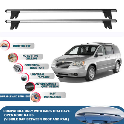 Lockable Roof Rack Cross Bars for Chrysler Grand Voyger 2008-2011 | Heavy Duty Rail Carrier 2 Pcs Grey