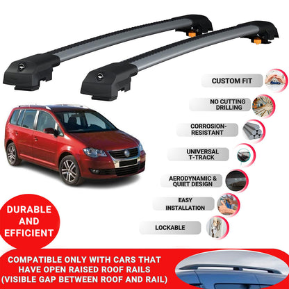 Roof Bar for Vw Touran 2003-2015 Lockable Roof Rack Cross Bars 2 Pcs Grey