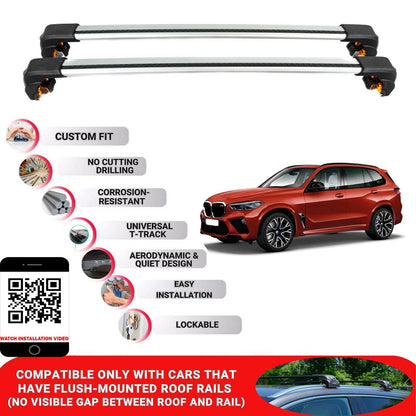 Premium Roof Bars For Bmw X5 Suv 2014-2018 Secure Roof Rack Cross Bar 2 Pcss Secure Grey