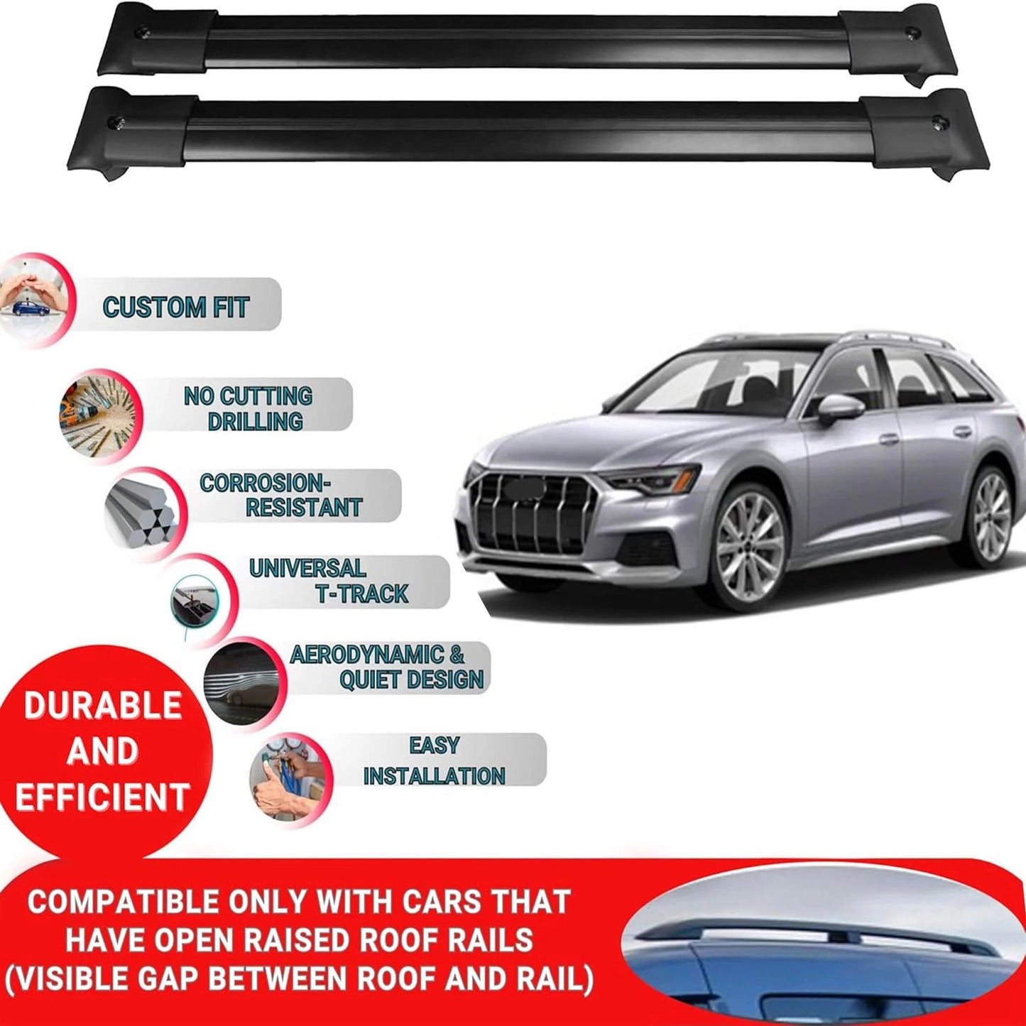 Roof Rack Cross Bars for Audi A6 Allroad C8 2019+ Roof Bars 2 Pcs Black