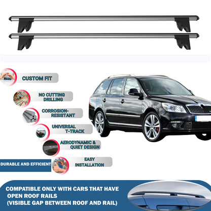Lockable Roof Rack Cross Bars for Skoda Octavia Wagon 2005-2013 | Heavy Duty Rail Carrier 2 Pcs Grey