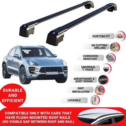 Roof Bars Rack for Porsche Macan 2014+ Lockable Rail Carrier 2 Pcs Black