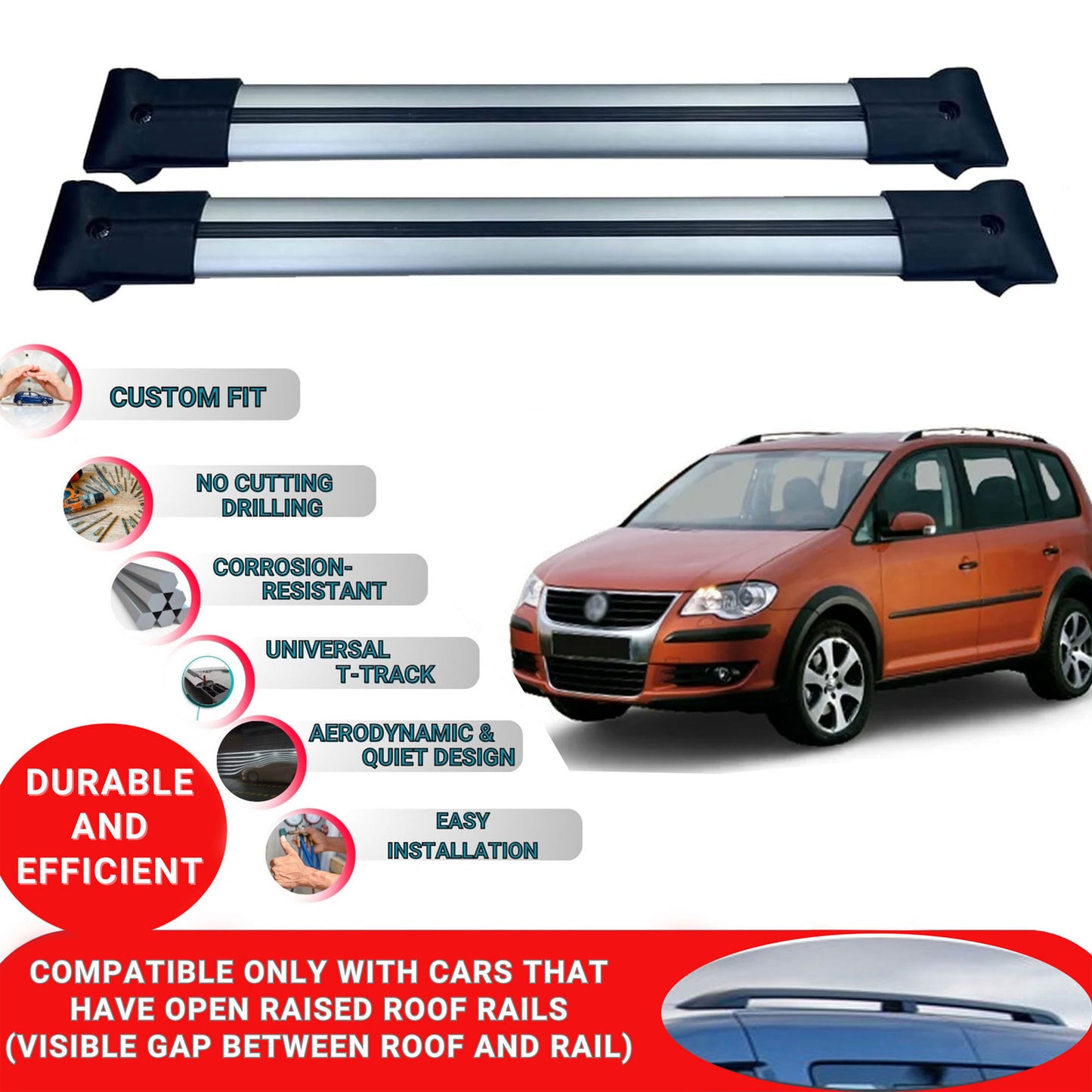Roof Racks Cross Bars For Vw Touran Cross 2006-2010 2 Pcs Grey