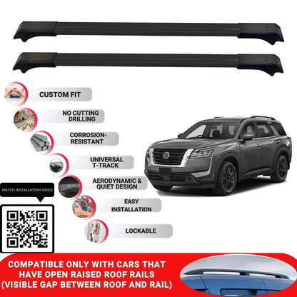 Roof Rack Cross Bars for Nissan Pathfinder 2021+ Lockable Roof Bars 2 Pcs Black