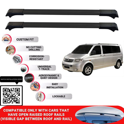 Roof Rack Cross Bars for Vw Caravelle(T5) 2003-2015 Lockable Roof Bars 2 Pcs Black
