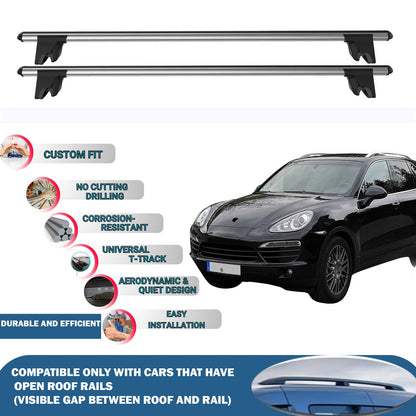 Lockable Roof Rack Cross Bars for Porsche Cayenne E2 2011-2018 | Heavy Duty Rail Carrier 2 Pcs Grey