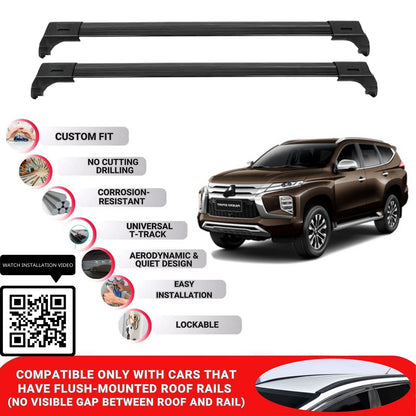 Roof Bars for Mitsubishi Pajero Sport 2016+ Lockable Roof Rack Cross Bars 2 Pcs Black