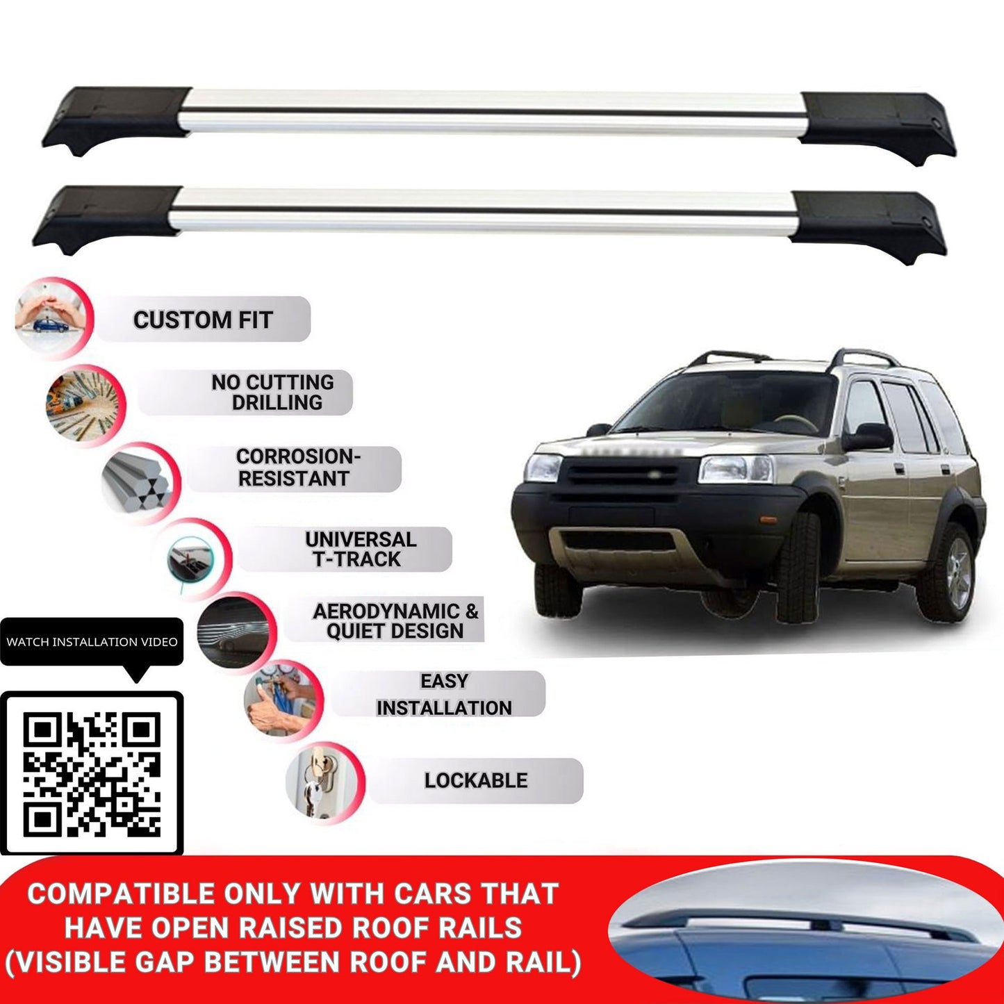 Roof Rack Cross Bars for Land Rover Freelander 1 1998-2006 Lockable 2 Pcs Grey