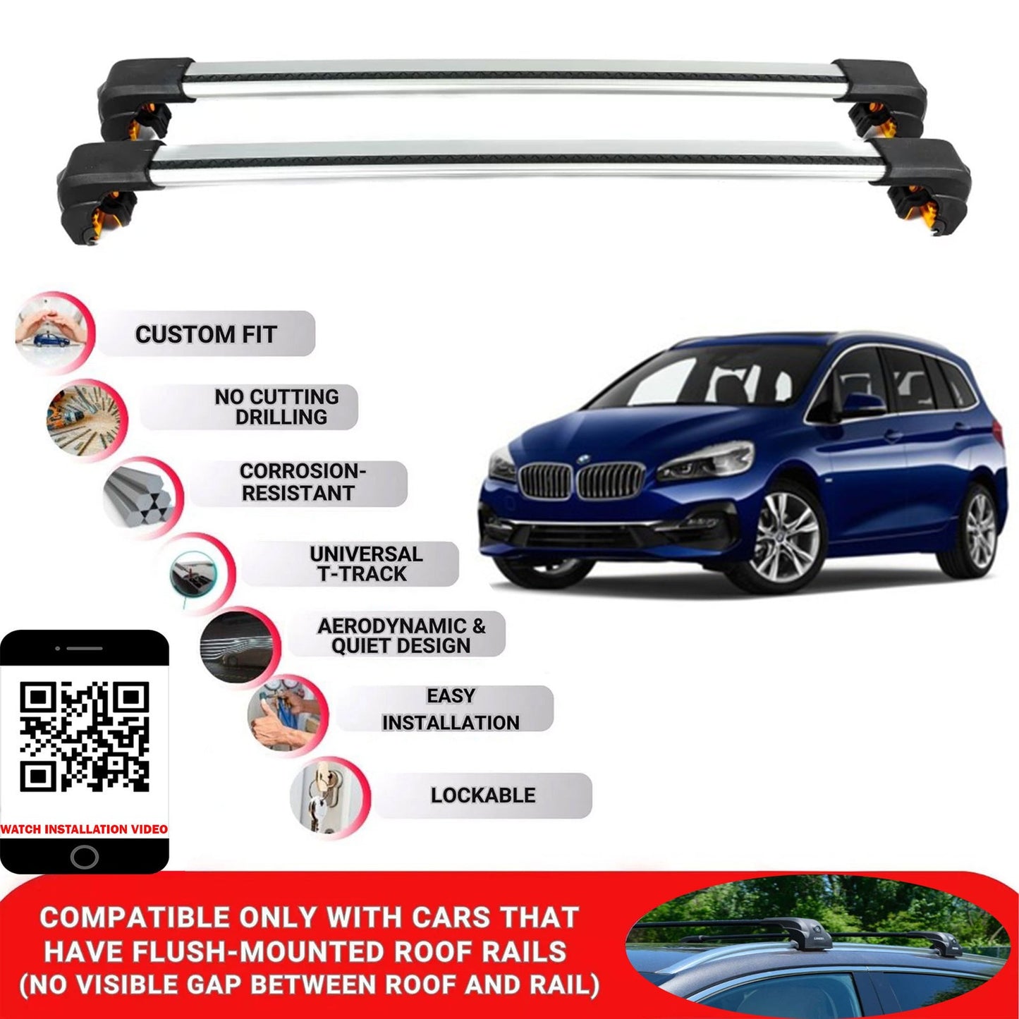 Premium Roof Bars For Bmw 2 Sr Gran Tourer 2015-2022 Secure Roof Rack Cross Bar 2 Pcss Grey