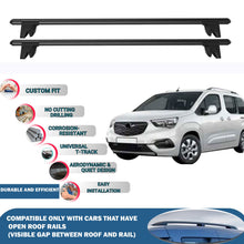Lockable Roof Rack Cross Bars for Opel Combo E 2019-2023 | Heavy Duty Rail Carrier 2 Pcs Black