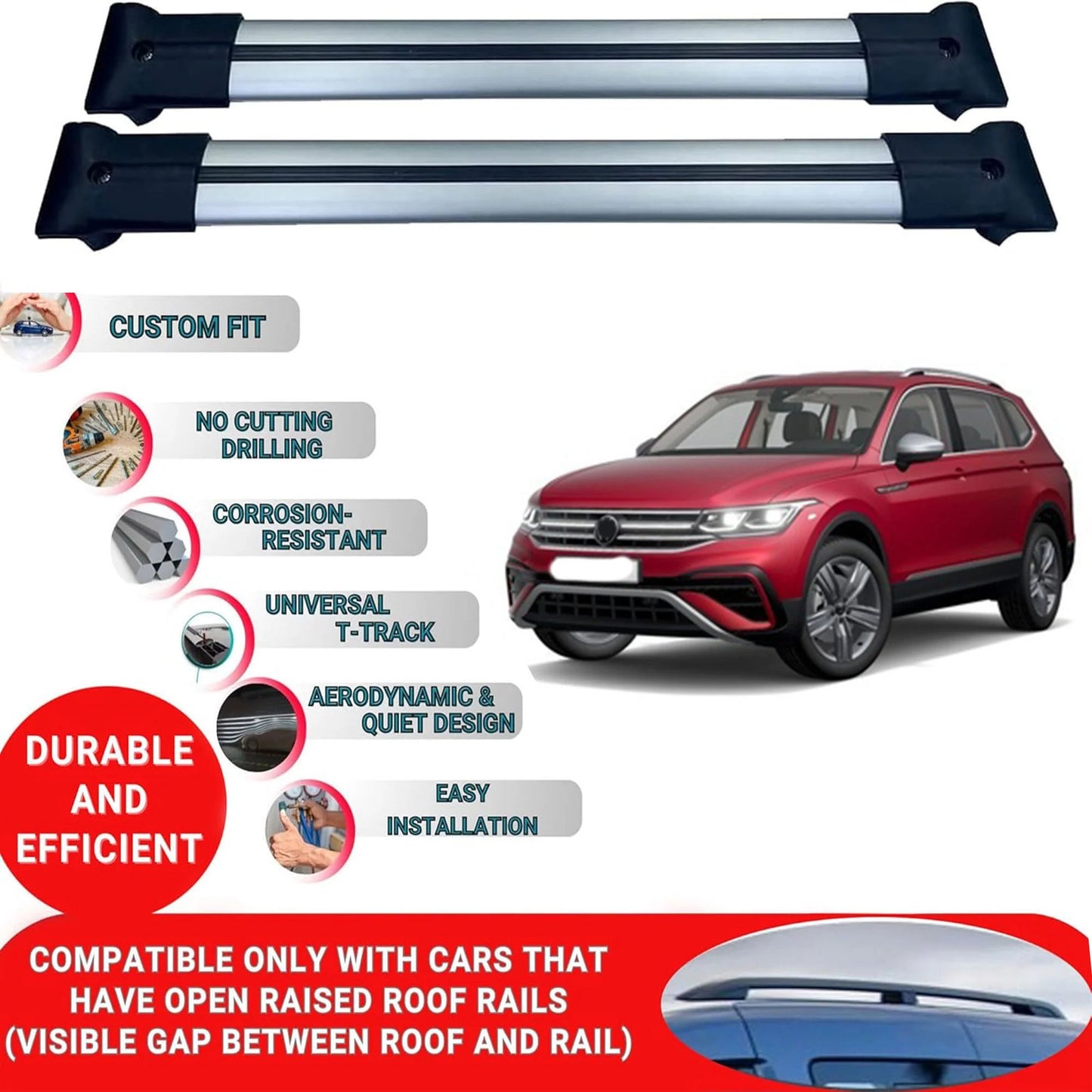 Roof Rack Cross Bars for Vw Tiguan Allspace 5N Suv 2018+ Roof Bars 2 Pcs Grey