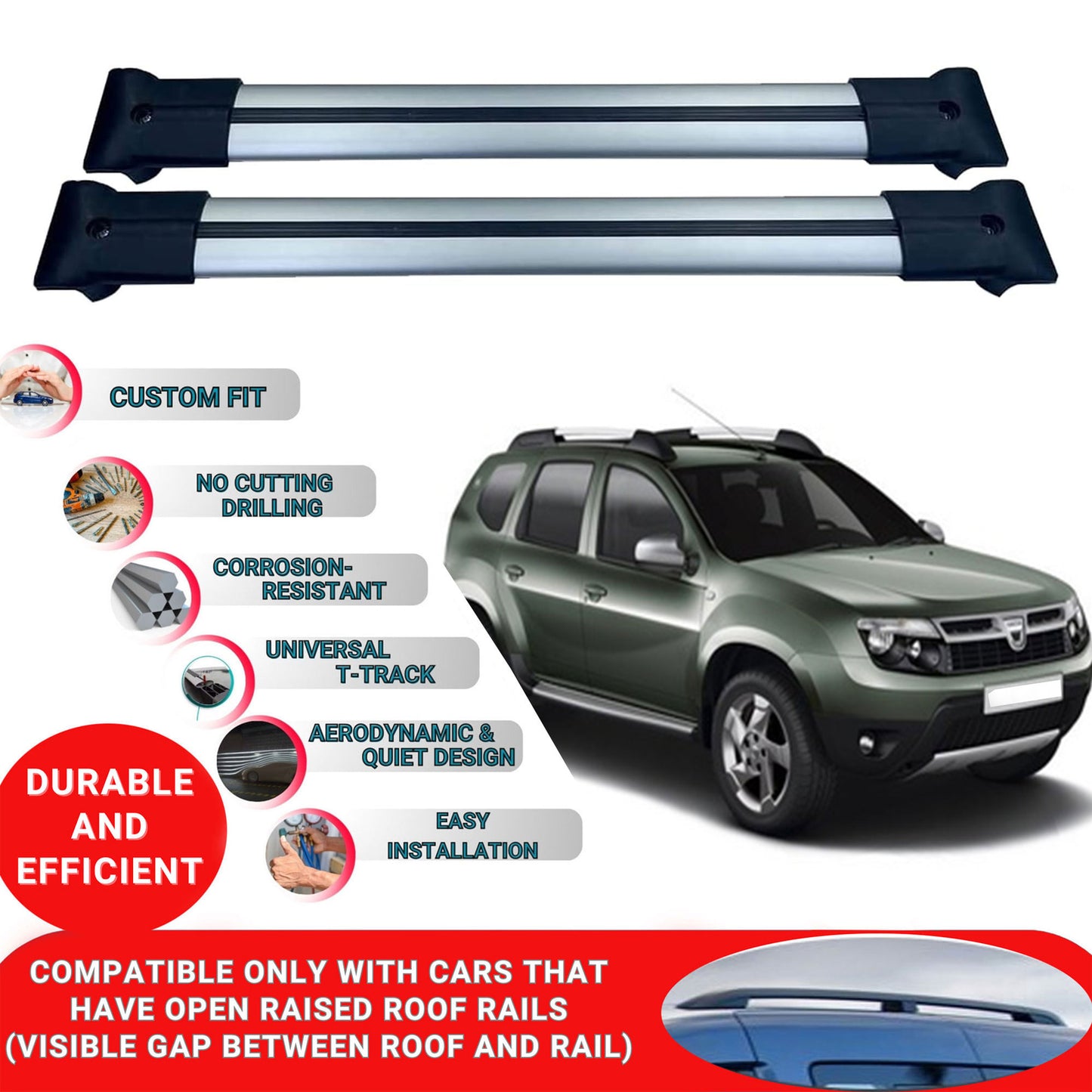 Roof Racks Cross Bars For Dacia Duster 2010-2014 2 Pcs Grey