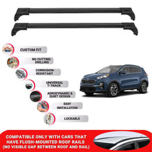 2X Car Roof Bars for Kia Sportage QL 2016-2022 Lockable Roof Rack Black
