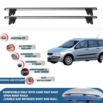 Lockable Roof Rack Cross Bars for Fiat Stilo Multiwagon 2002-2008 | Heavy Duty Rail Carrier 2 Pcs Grey