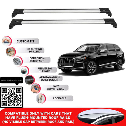 Car Roof Bars for Audi Q7 2016-2025 Lockable Roof Rack Cross Bars 2 Pcs Grey