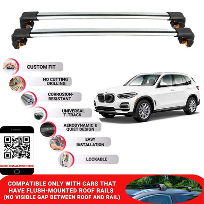 Premium Roof Bars For Bmw X5 Suv 2019+ Secure Roof Rack Cross Bar 2 Pcss Secure Grey