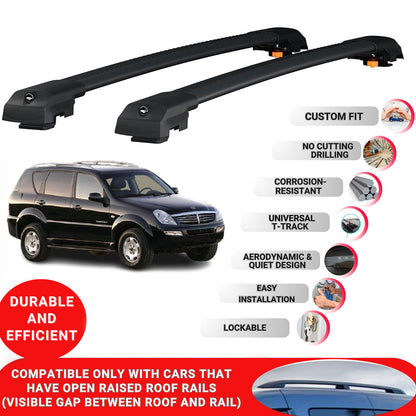 Roof Bar for Ssangyong Rexton Y200 2001-2005 Lockable Roof Rack Cross Bars 2 Pcs Black