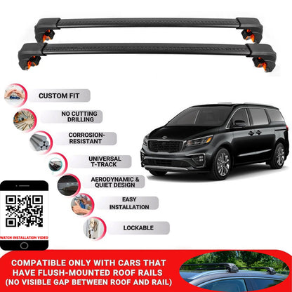 Premium Roof Bars For Kia Carnival Mpv 2015-2021 Secure Roof Rack Cross Bar 2 Pcss Black