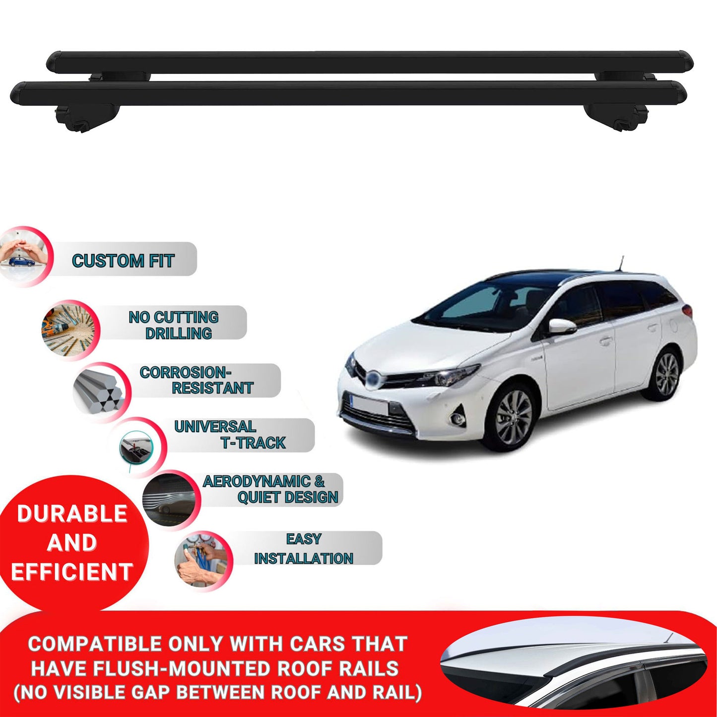 Roof Bars For Toyota Auris Estate 2012-2018 Roof Rack Cross Bars 2 Pcs Black