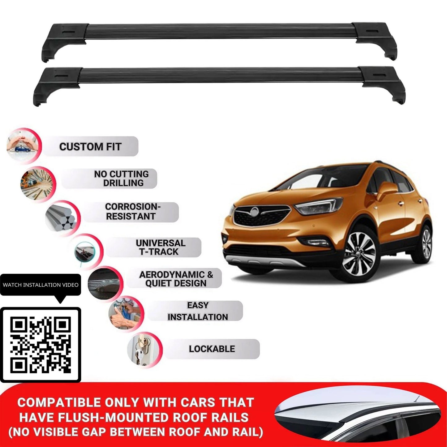 Roof Bars for Vauxhall Mokka X 2016-2020 Lockable Roof Rack Cross Bars 2 Pcs Black