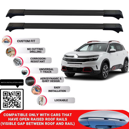 Roof Rack Cross Bars for Citroen C5 Aircross 2019+ Lockable Bars 2 Pcs Black