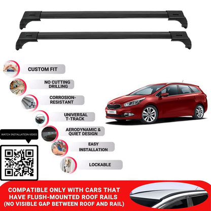 Roof Bars for Kia Ceed 2012-2018 Lockable Roof Rack Cross Bars 2 Pcs Black