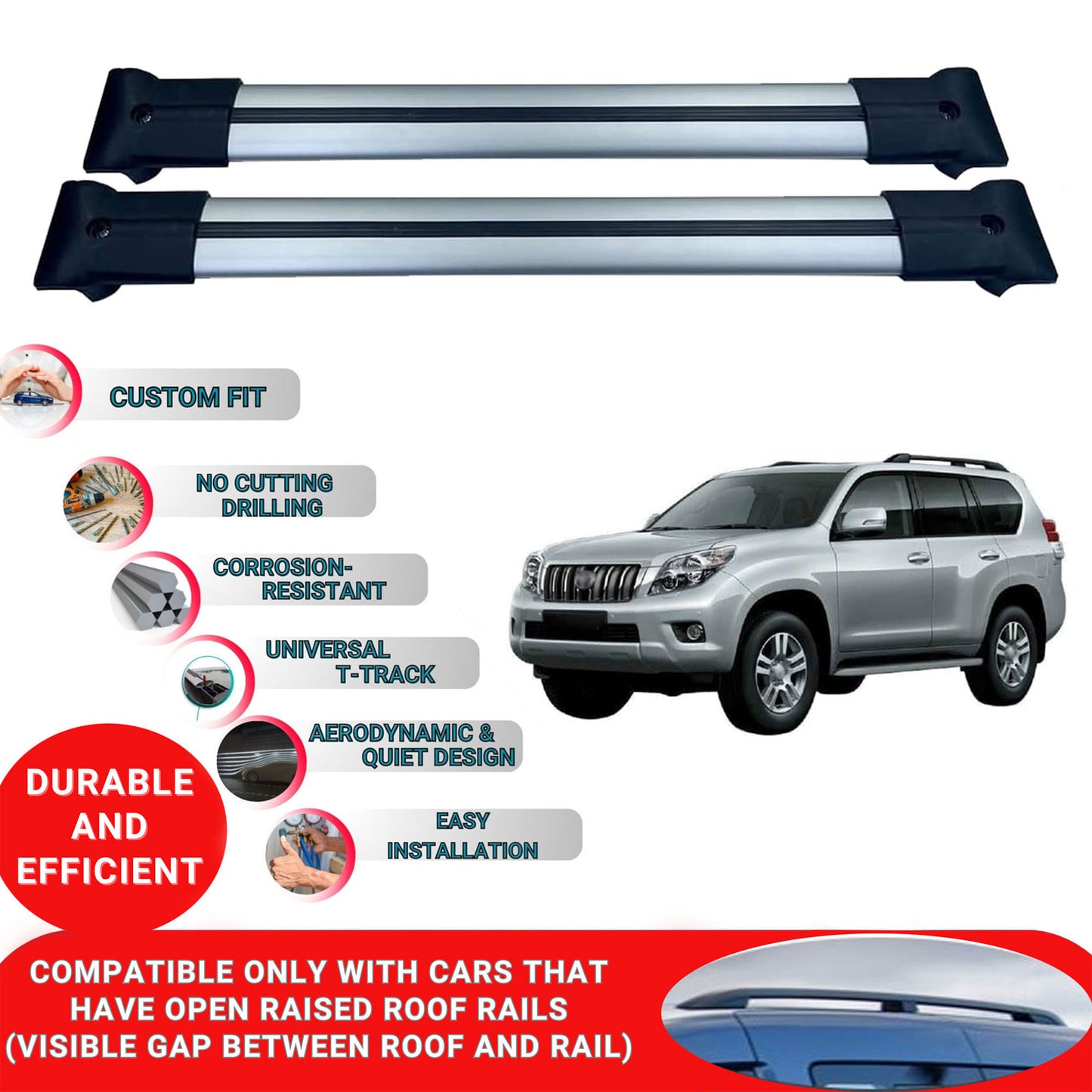 Roof Racks Cross Bars For Toyota Land Cruiser Prado J150 2009-2023 2 Pcs Grey