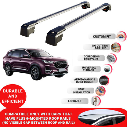 Roof Bars Rack for Fownix Tiggo 8 Pro 2022+ Lockable Rail Carrier 2 Pcs Grey