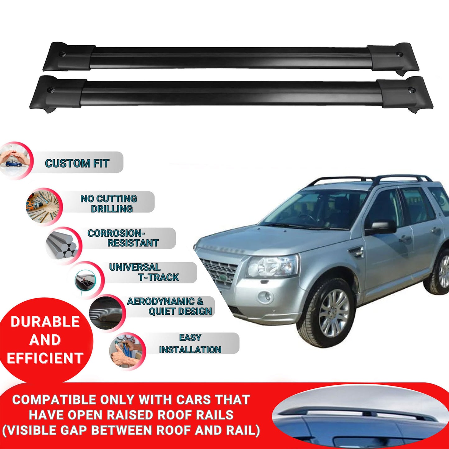 Roof Racks Cross Bars For Landrover Freelander 2 2007-2014 2 Pcs Black