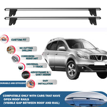 Lockable Roof Rack Cross Bars for Nissan Qashqai+2 2006-2013 | Heavy Duty Rail Carrier 2 Pcs Grey