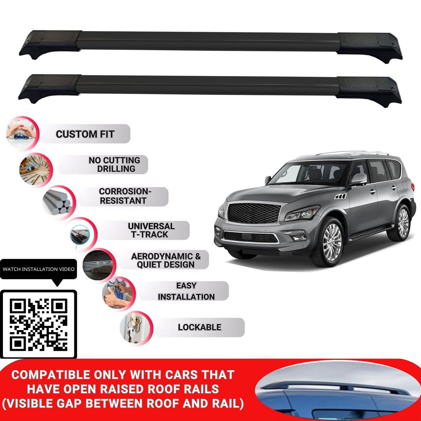 Roof Rack Cross Bars for Infiniti Qx80 2013-2017 Lockable Roof Bars 2 Pcs Black