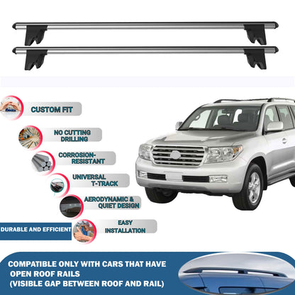 Lockable Roof Rack Cross Bars for Toyota Land Cruiser 2008-2021 | Heavy Duty Rail Carrier 2 Pcs Grey