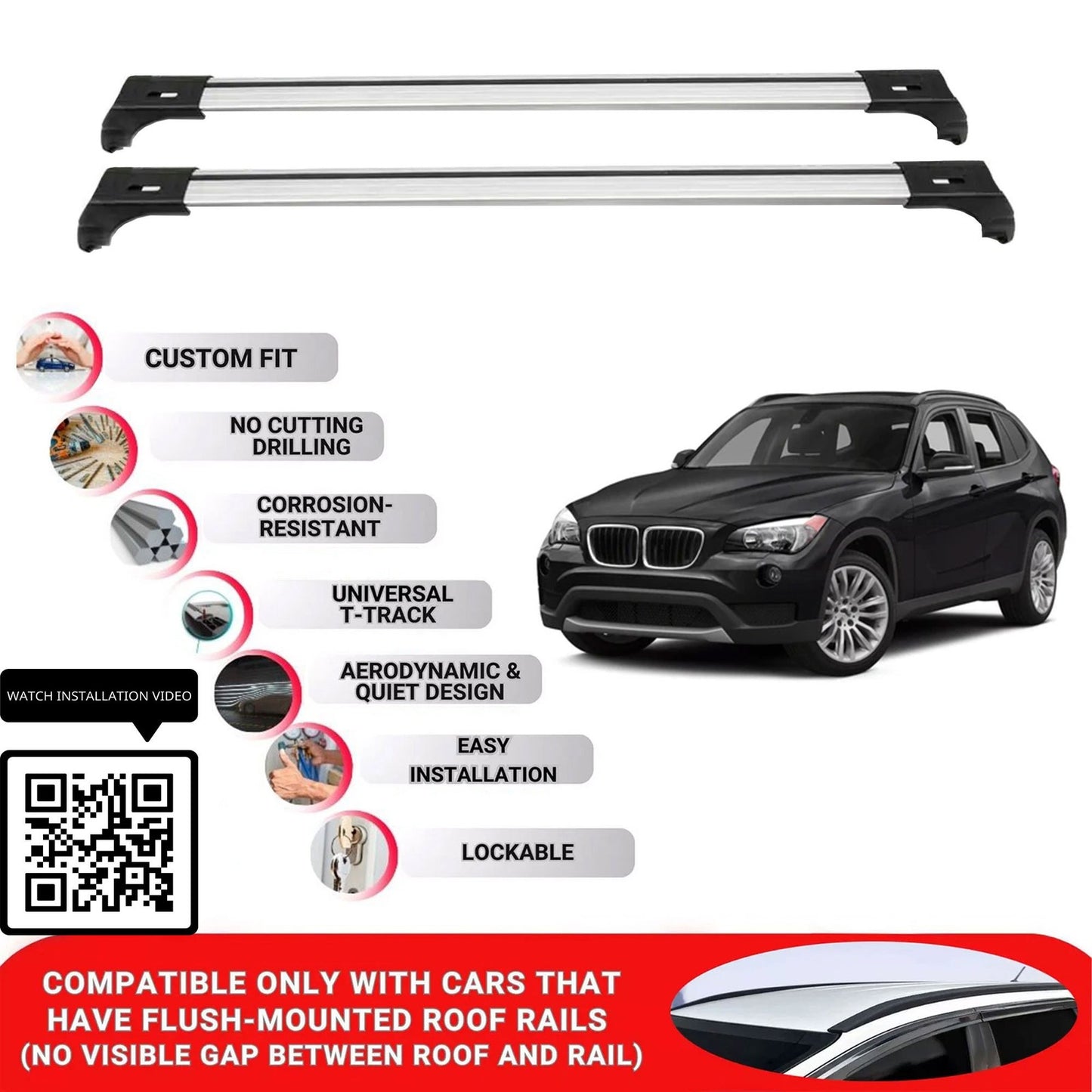 Roof Bars for Bmw X1 E84 2009-2015 Lockable Roof Rack Cross Bars 2 Pcs Grey