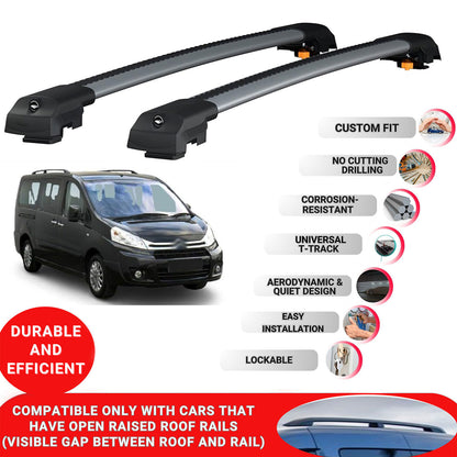 Roof Bar for Citroen Jumpy (Mk2) 2006-2016 Lockable Roof Rack Cross Bars 2 Pcs Grey