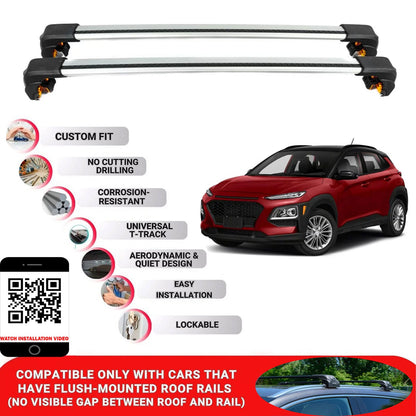 Premium Roof Bars For Hyundai Kona (Os) Suv 2017-2023 Secure Roof Rack Cross Bar 2 Pcss Grey