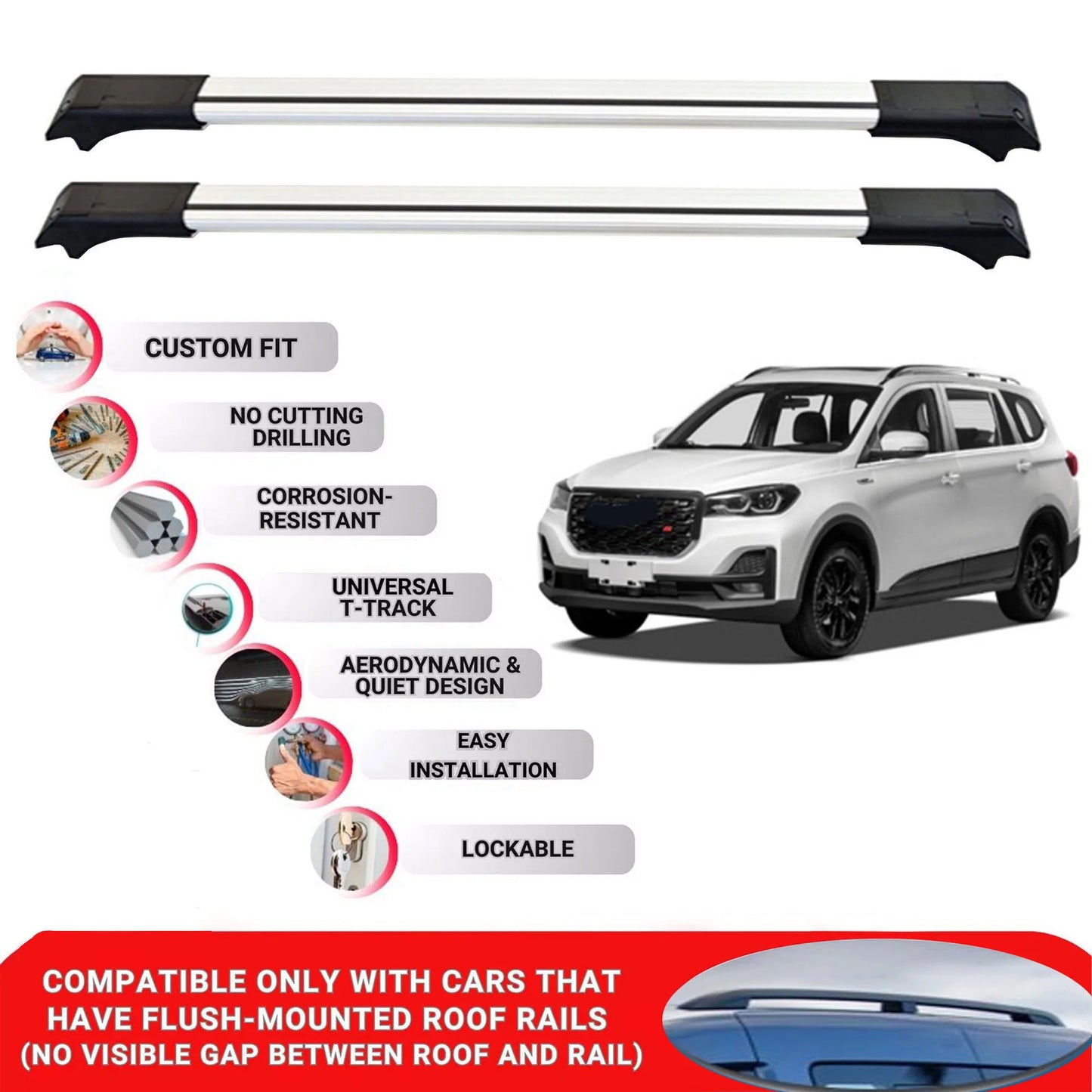 2X Car Roof Rack Cross Bars for Swm G05 Pro 2019 Onwards Lockable Roof Bars Grey