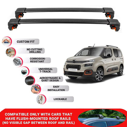 Premium Roof Bars For Citroen Berlingo K9 2018+ Roof Rack Cross Bar Secure Black