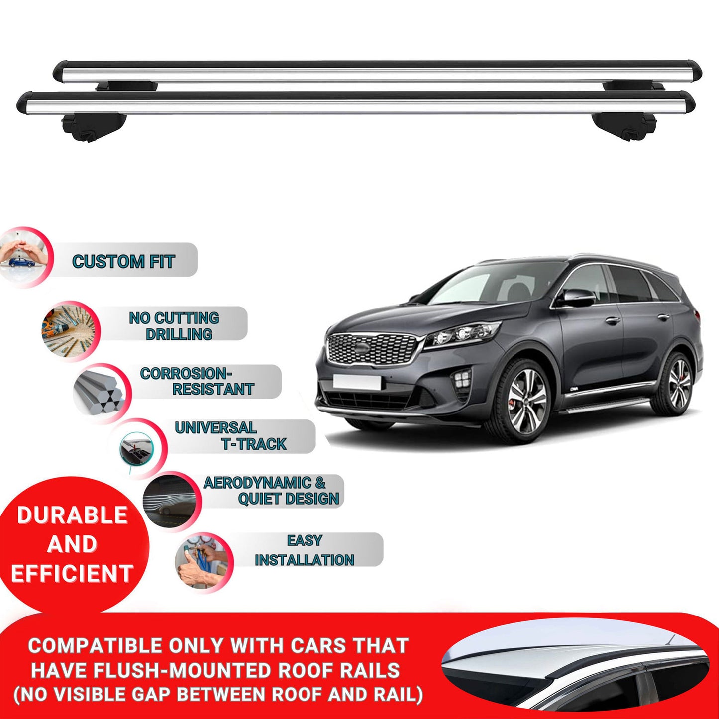 Roof Bars For Kia Sorento UM MK3 2014-2020 Roof Rack Cross Bars 2 Pcs Grey