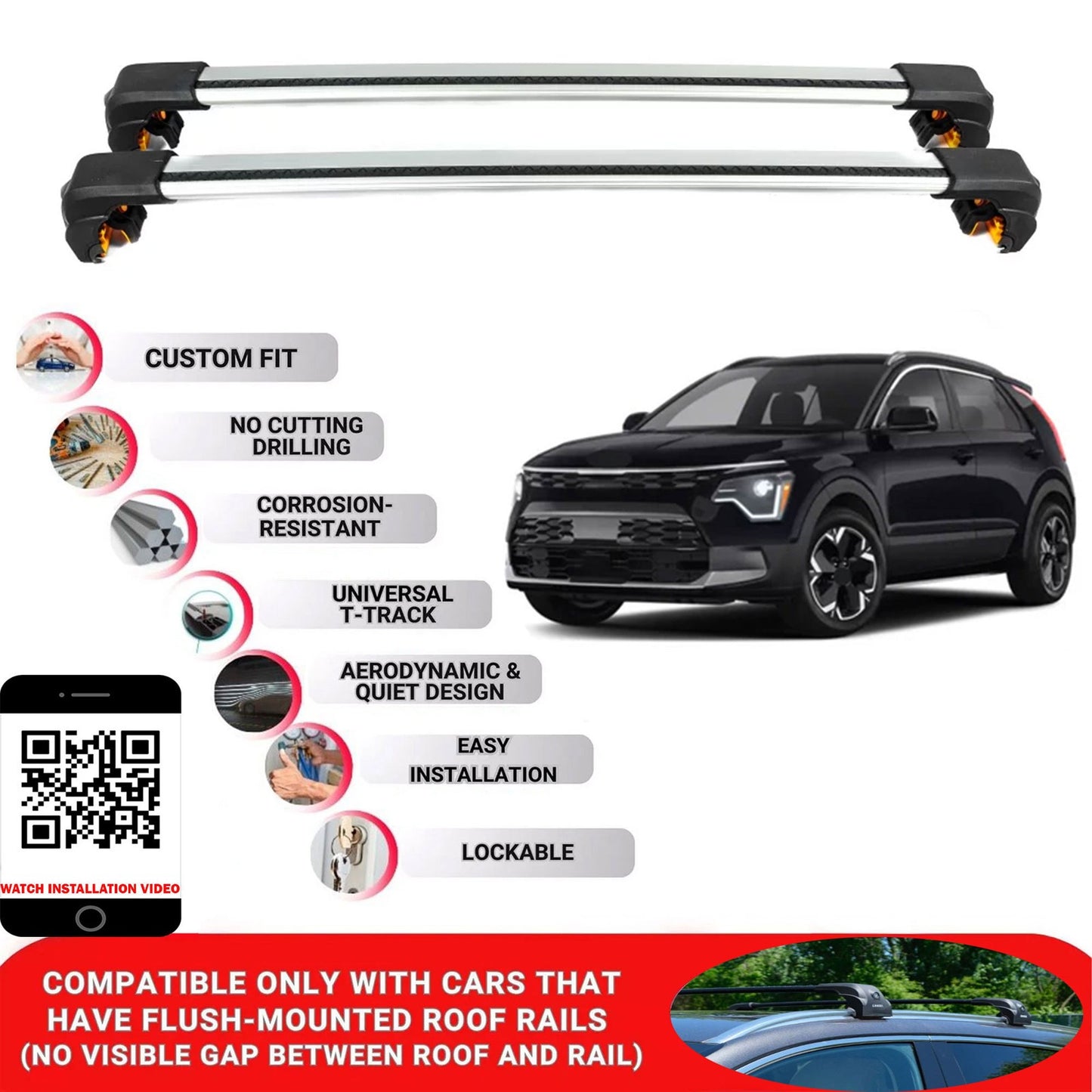 Premium Roof Bars For Kia Niro(Sg2) Suv 2023+ Secure Roof Rack Cross Bar 2 Pcss Grey